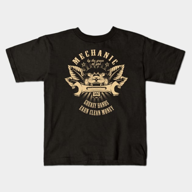 Mechanic Vintage Style Kids T-Shirt by Black Tee Inc